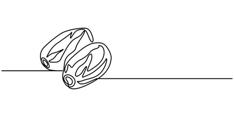 Continuous one line drawing of dates palm fruit. Vector illustration,  Arabian food in simple linear style. food for iftar Ramadan celebration design concept. Vector illustration, white background.  