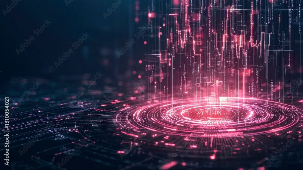 Poster abstract digital design featuring streams of data and glowing elements in a futuristic environment.