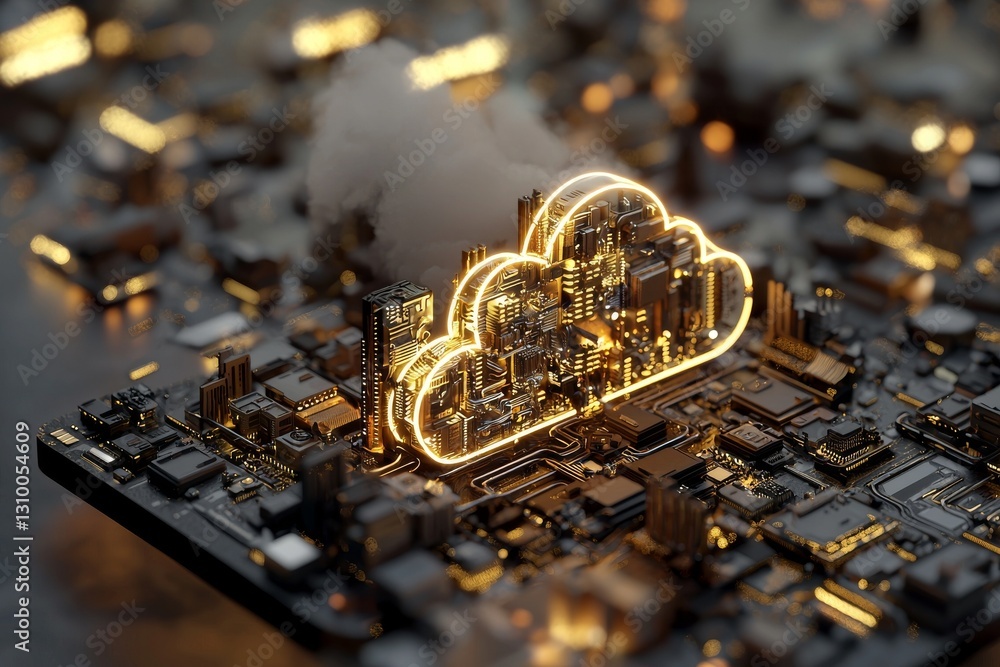 Aufkleber a digital illustration of cloud computing technology has been generated using stock