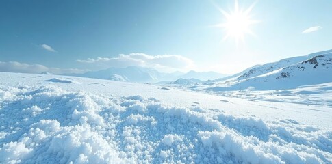 Sparkling snow-covered landscape with vast expanse of white ice, snow, frosty, winter
