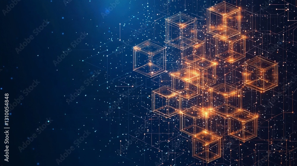 Aufkleber abstract digital design featuring glowing nodes and connections on a dark blue background, symbolizi