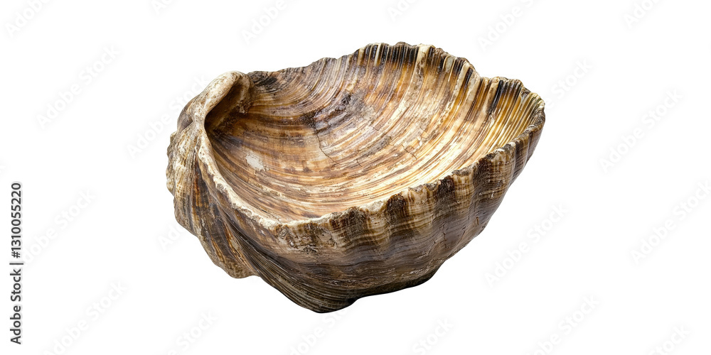 Poster large weathered sea shell with ridged texture isolated on transparent background