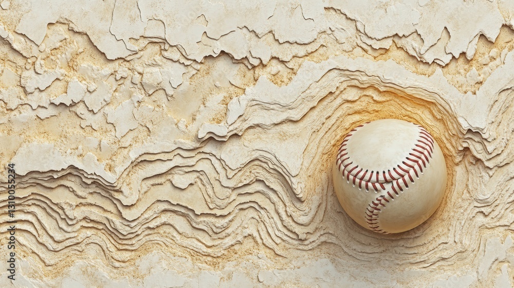 Aufkleber baseball resting in fine sandy textures at golden ratio point with ample space for messaging above g