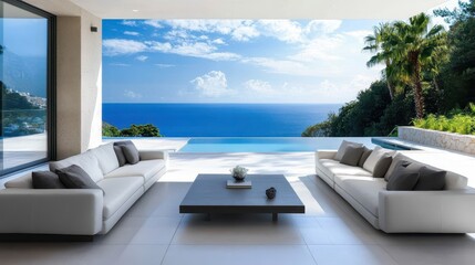Fototapeta premium Stunning modern lounge with open plan design featuring a patio