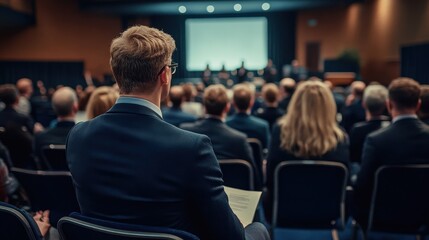 Rear Perspective of Audience in a Conference Hall