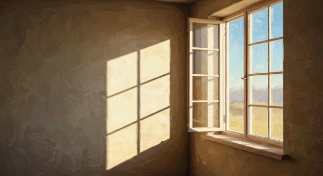 Sunlight through old wooden window for interior design, home decor, and nostalgic themes