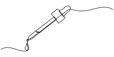 continuous one single line drawing icon of bottles with liquid ,Eye Drops one line drawing, Dropper and bottle with serum or oil, line. Cosmetic product in vial with pipette. Outline simple vector. 