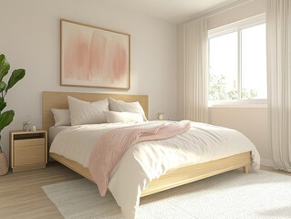 A bright and airy bedroom decorated with neutral colors and natural light