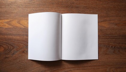 Blank Paper Brochure Resting on a Rustic Wooden Table in a Simple yet Elegant Scene, Emphasizing Minimalism and Serenity
