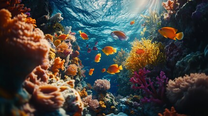 coral blue water background, underwater life, underwater scenery, blue water background