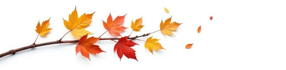 Naklejka premium Single branch with fallen leaves and twigs isolated on white background, autumn, nature