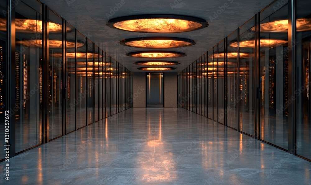Poster a state-of-the-art data center is equipped with multiple servers, all of which feature glowing led l
