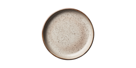 Speckled ceramic plate with round design isolated on transparent background