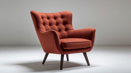 Fototapeta premium Modern Button Tufted Armchair in Burnt Orange Fabric
