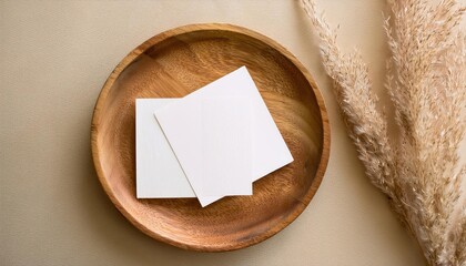 Rustic Charm Beige Backdrop Embraced by Pampas Grass and Wooden Elements, Set against a Minimalistic Scene, Perfect for Artwork, Home Decor, or Design Inspiration.