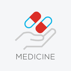 Pills with hand medical icon solid style vector.