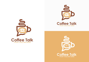 Coffee Chat/Chat Logo. Coffee chat logo, coffee cup discussion logo icon with simple line design style	