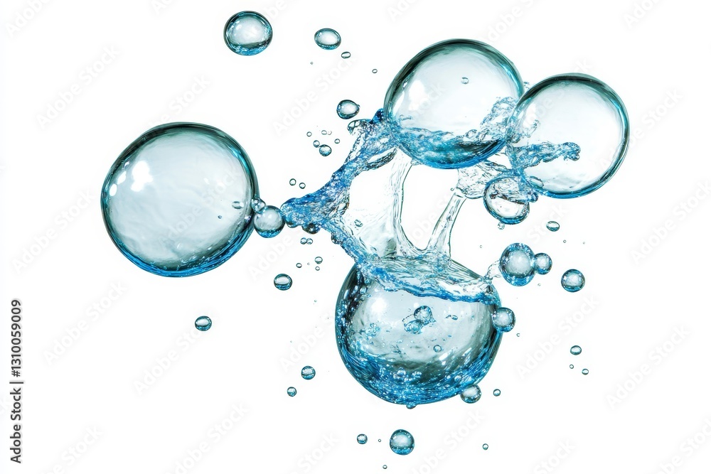 Poster water bubbles and splashes in motion - dynamic featuring clear water bubbles and splashes against a 