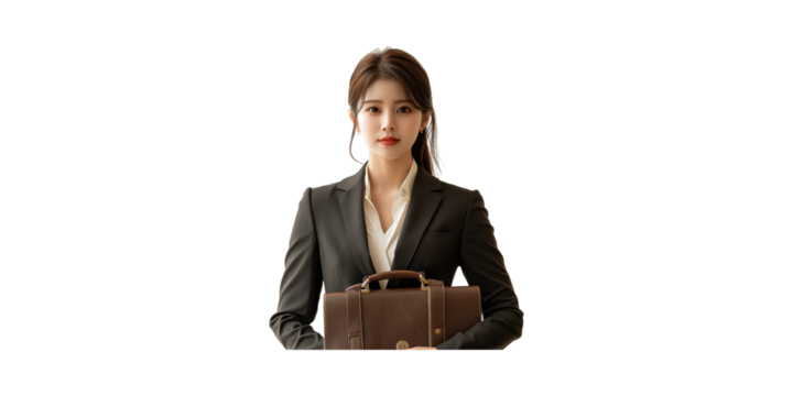 Professional businesswoman holding briefcase isolated on transparent background