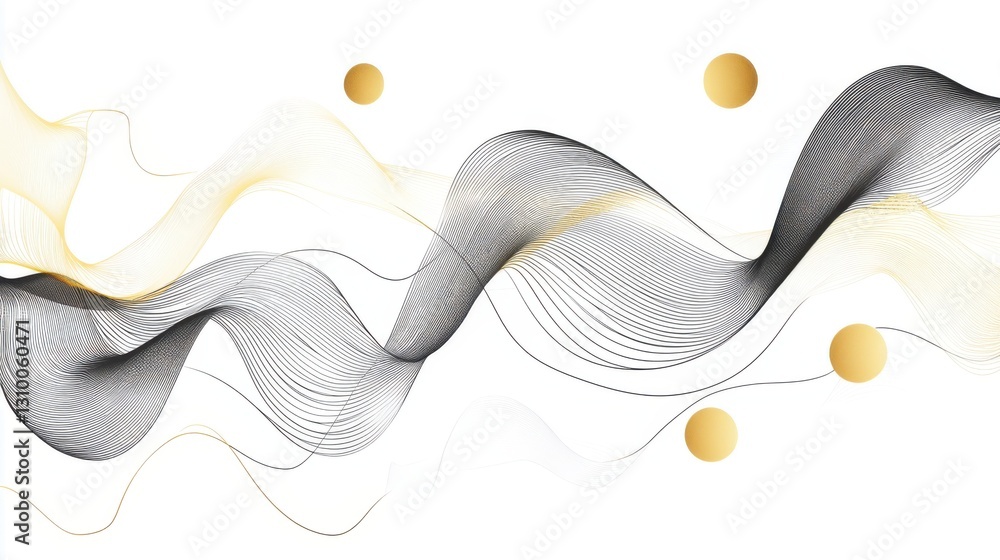 Poster abstract design featuring flowing lines and golden dots in a minimalist style