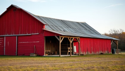 Harvest season activities at a rustic red barn countryside photography daytime wide angle farm life