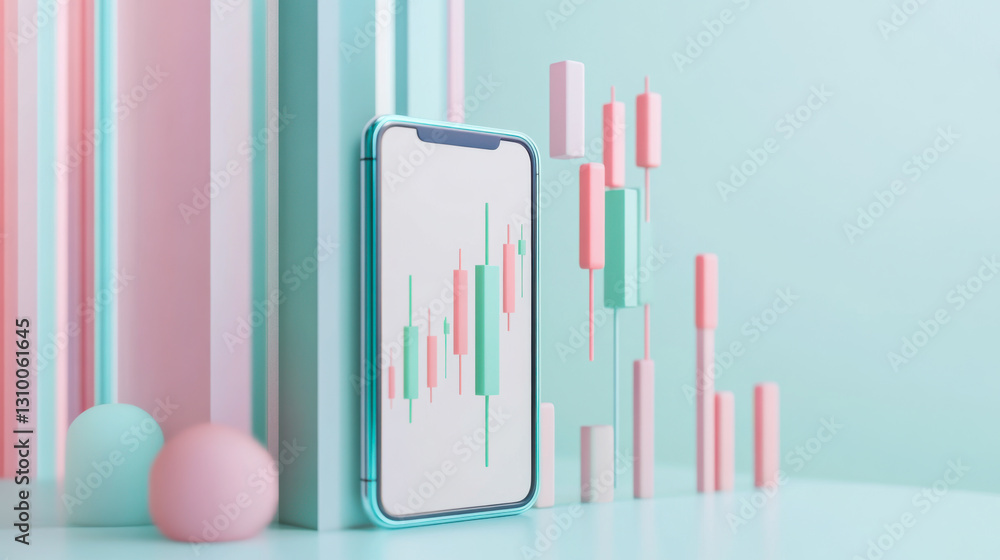 Poster abstract smartphone display with colorful geometric shapes in a minimalistic setting