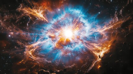 Cosmic Radiance: A Stunning Nebula Displaying Orange and Blue Energy Fields with a Bright Central Core