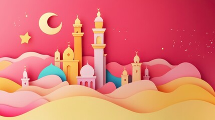 Islamic Mosques Paper Cut Landscape