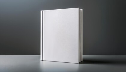 Minimalistic 3D White Book Cover Mockup against a Grey Background, Illuminated by the Cool Ambiance of a Serene Plain Landscape