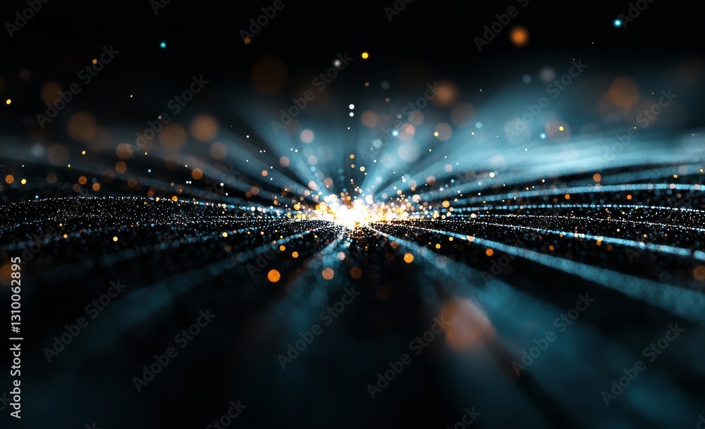 Poster quantum computer architecture is depicted in a futuristic 3d illustration of a tech background, high