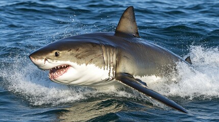 Fototapeta premium Great White's Power: A Glimpse Above the Waves