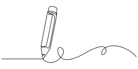 Pencil vector illustration with continuous one single line drawing isolated on white background, illustration of a pencil. pencil continuous one line drawing illustration,  Back to school or college. 