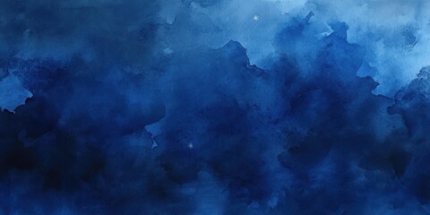 International Dark Sky Week. Abstract blue watercolor painting with subtle star accents in a cloudy night sky