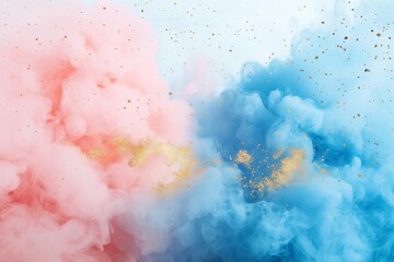 Pink and blue smoke bomb with hints of gold watercolour painting background for gender reveal boy or girl pregnancy baby oh baby party