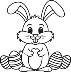 Cute black and white Easter bunny with eggs coloring pages silhouette