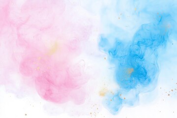 Pink and blue smoke bomb with hints of gold watercolour painting background for gender reveal boy or girl pregnancy baby oh baby party