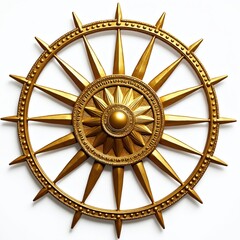 Golden slavic Sun Wheel Kolovrat isolated on transparent background. Slavic mythology, spiritual concept. Design element for posters, stickers, t-shirts. Eastern european culture tradition history.