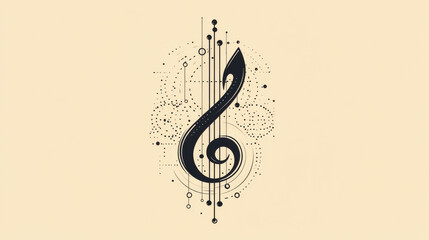 Fototapeta premium Elegant treble clef design with intricate patterns and musical notes in a minimalist style