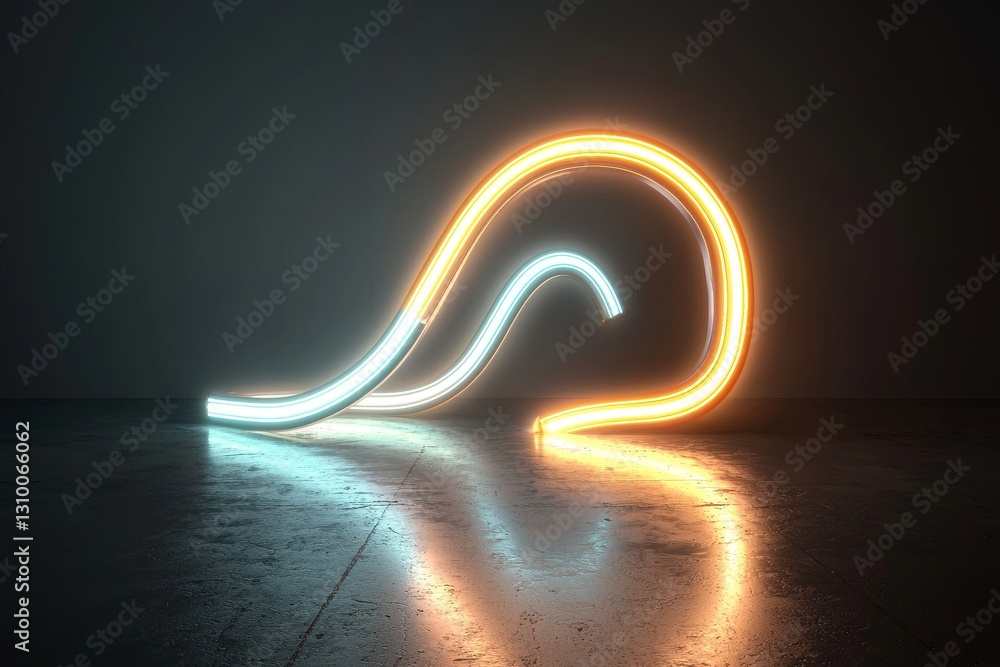 Poster a 3d rendering featuring a vibrant neon light spectrum that loops and emits ultraviolet quantum ener