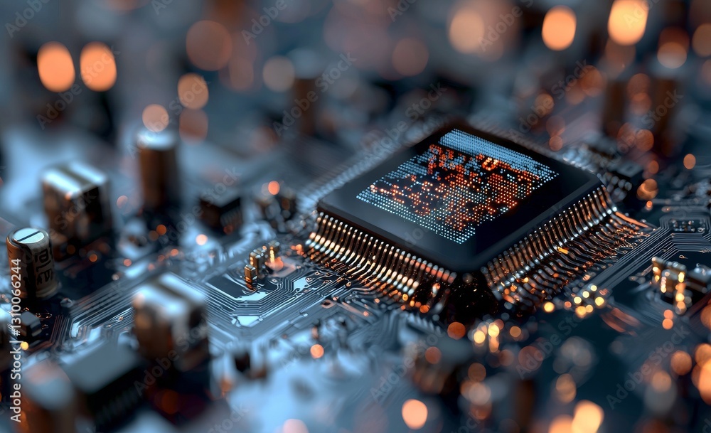 Poster a futuristic central processing unit, featuring a quantum processor within the global computer netwo