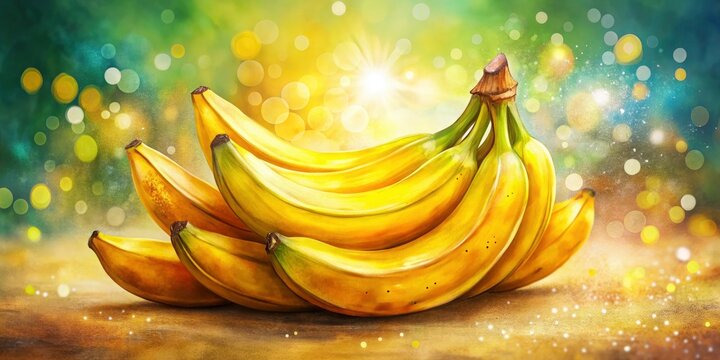 Colorful Banana Hand Drawn Set, Bokeh Background, Fruit Illustration, Artistic Drawing, Cute Banana Design