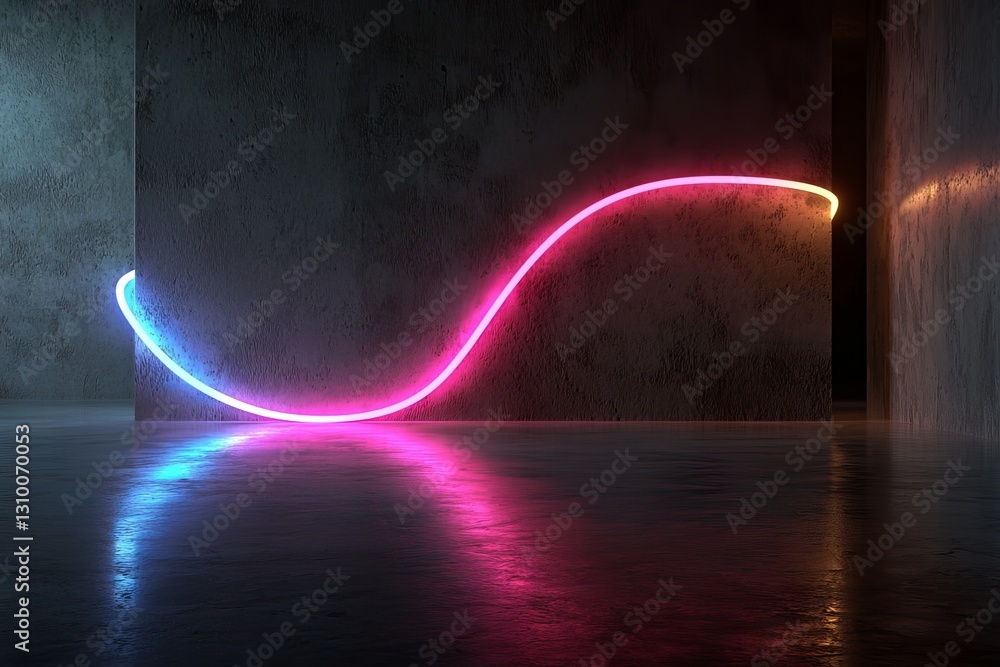 Poster a 3d rendering features an abstract background with dynamic wavy lines on the floor that glow, illum