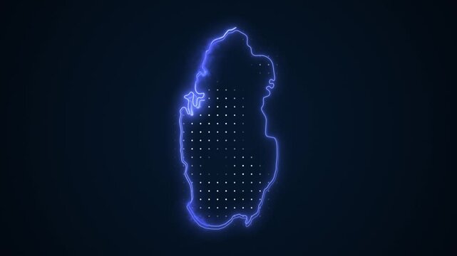 Neon Blue Qatar Map Borders Outline Loop Background