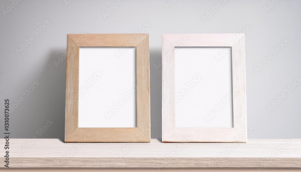 Poster isolated 3d rendering of a white table photo frame mockup vertical and horizontal orientations, show