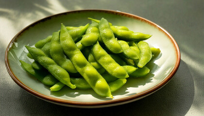 Edamame, sobre un plato de cerámica