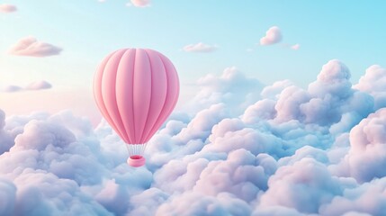 Obraz premium Pink hot air balloon floats gently above soft, pastel clouds
