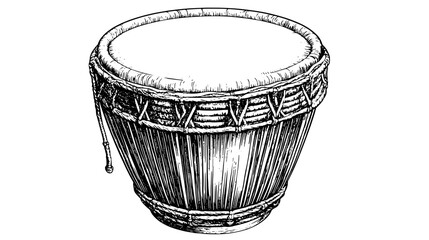 Engraved illustration of a traditional drum showcasing intricate design and texture for artistic inspiration