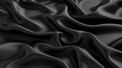 Obraz premium close-up of black silk fabric with soft folds and smooth texture for modern fashion presentation