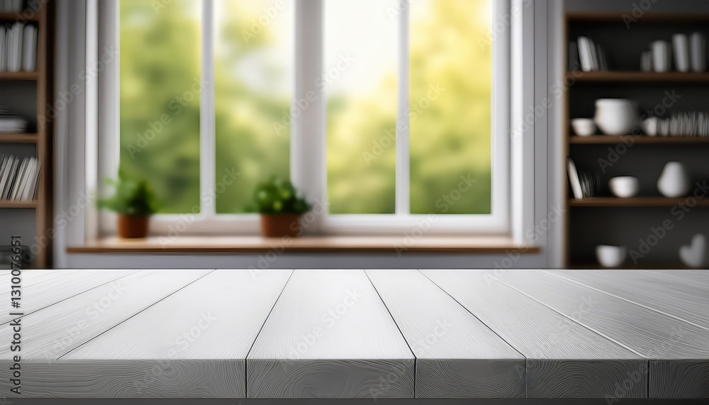 Aufkleber bleached table surface on blurred window background with copy space a crisp, minimalist scene with c