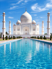 Fototapeta premium Taj Mahal reflected in a pool of water.